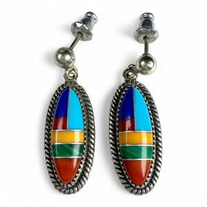 Wheeler Lemmon 925 sterling silver Native American Colorful Inlay Dangle Studs
